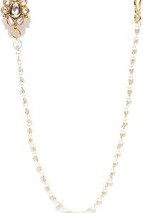 Anneau de nez non perçant plaqué or kundan avec chaîne de perles - design traditionnel réglable pour femme, laiton et zircone cubique, laiton, zircone cubique. Diaytar : Votre shopping, nos meilleurs prix