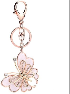 Porte-clés breloque de sac papillon en or rose, porte-clés de voiture avec porte-clés