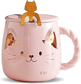 Tasse à café en céramique au design de chat mignon avec cuillère