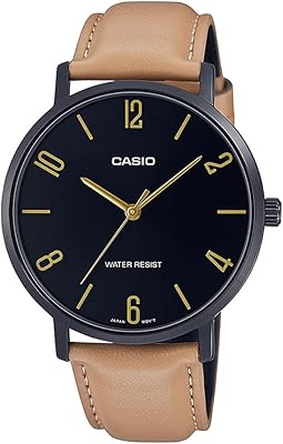 Montre analogique casio pour homme avec cadran noir et bracelet en cuir, mtp-vt01bl-1budf