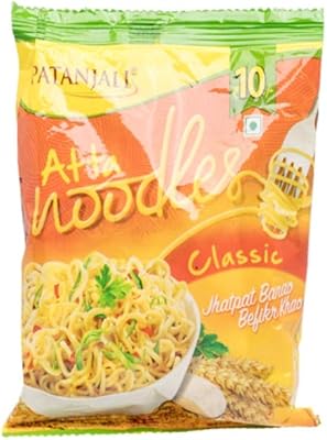 Patanjali atta noodles classic 60g (pack de 5) nouilles délicieuses et saines, 60g