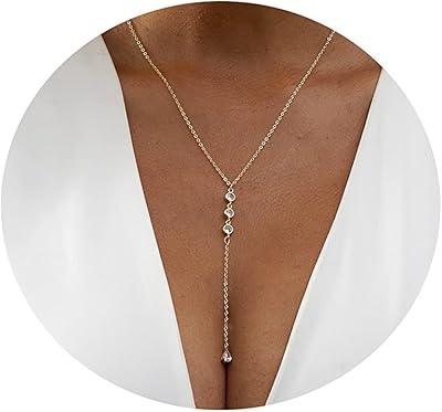 Collier rond en forme de y pour femme plaqué or 14 carats