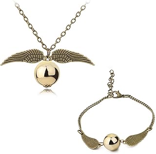 Ensemble collier et bracelet avec pendentif ailes de boule de vif d'harry potter en plaqué or par carillons jaunes pour garçons et filles (unisexe). Diaytar : Des prix mini pour un service maxi