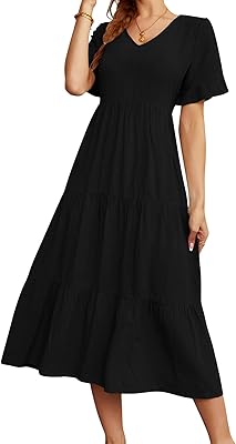 Robe d'été pour femmes, col en v, volants amples, manches courtes, taille haute