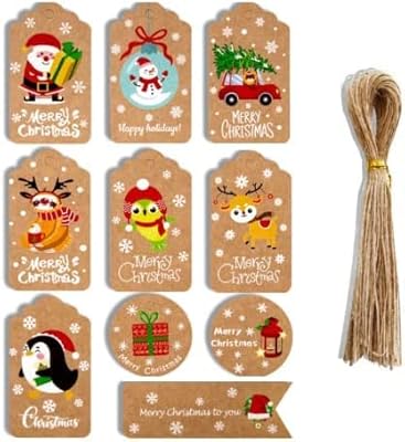 Étiquettes cadeaux de noël avec ficelle par brain giggles - ensemble de 50