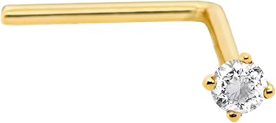 Clou de nez en or 14 carats avec véritable diamant 22g, anneau