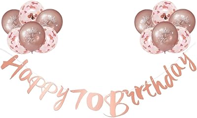 Bannière de 70e anniversaire en or rose pour femme, bannière personnalisée de 70e