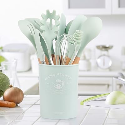 Ensemble d'ustensiles de cuisine antiadhésifs en silicone vova, 11 pièces avec manche
