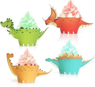 24 morceaux de cupcakes avec un dessin de dinosaure en animé 3d