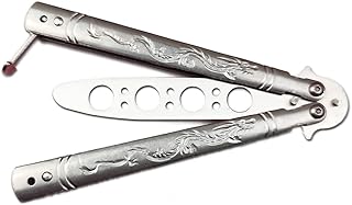 Couteau d'entraînement entièrement gravé en acier inoxydable, titane et argent, lame sans attaque