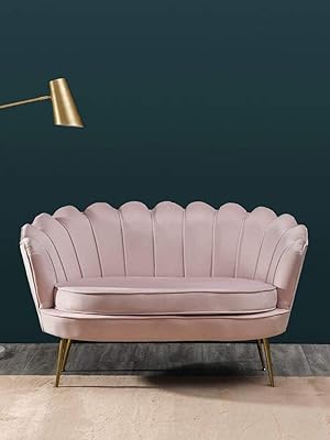 Chaise fleurie deux places - pieds métal - velours (rose)