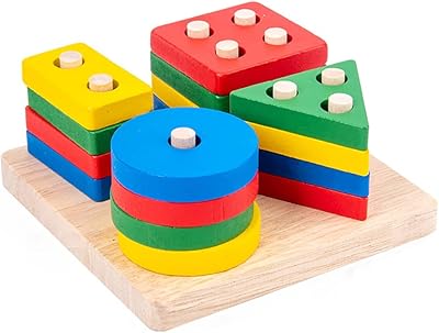 Jouets empilables montessori en bois yallajoy puzzle de banques de formes colorées