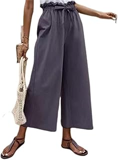 Rioxs pantalon large décontracté pour femme pantalon en lin et coton pantalon taille