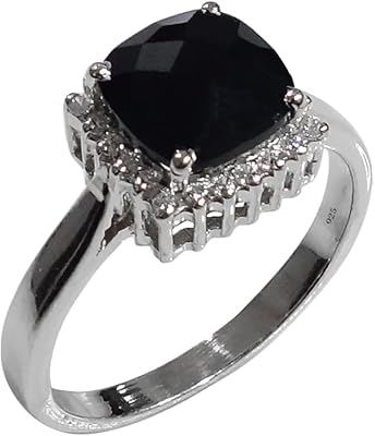 Bague en argent sterling 925 pour femmes, véritable pierre précieuse d'onyx noir, bijoux