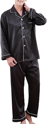 Ensemble pyjama boutonné à manches longues/courtes en satin de soie pour hommes