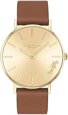 Montre à quartz pour femme, affichage analogique et bracelet en cuir 14503331, or