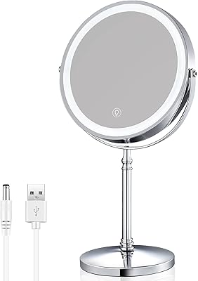Miroir de maquillage éclairé rechargeable amznivo de 8 pouces, miroir cosmétique grossissant 10x