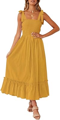 Zesica femmes été boho spaghetti sangle col carré couleur unie volants une ligne