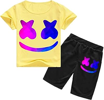 Ensemble short à col rond imprimé numérique dj marshmello, vêtements confortables en coton