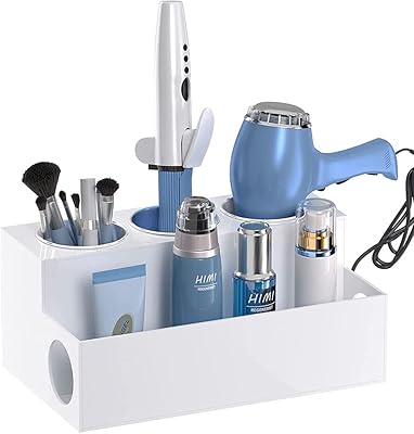 Organisateur d'outils pour cheveux, organisateur de sèche-cheveux et de coiffure en acrylique transparent, support en acrylique pour outils de coiffure et bigoudis plats, support de mode transparent (organisateur d'outils pour cheveux blanc). Diaytar : Votre destination shopping préférée au Sénégal