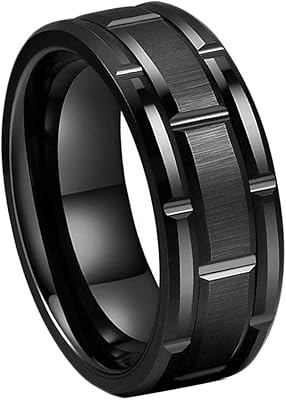 Bague en acier inoxydable à motif de briques jaunes pour hommes, noir