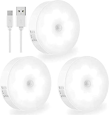 Paquet de 3 lampes à détecteur de mouvement veilleuses led rechargeables par usb