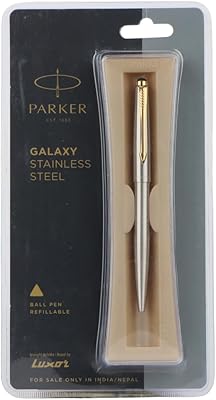 Stylo à bille parker galaxy en acier inoxydable avec bordure dorée