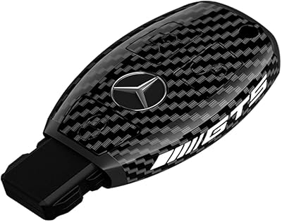 Couvre-clé de voiture mercedes benz avec porte-clés à motif en fibre de carbone