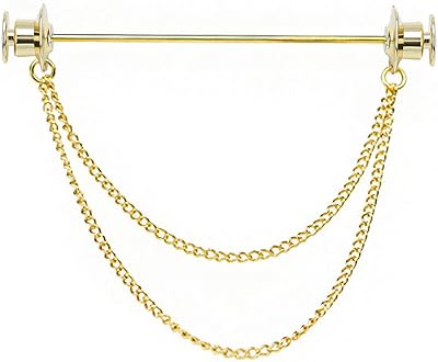 Épingles à cravate pour hommes avec doubles chaînes, pompon, or 18 carats, argent