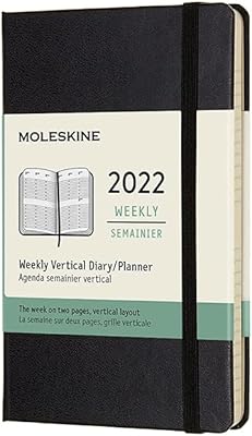 Agenda vertical hebdomadaire classique 12 mois 2022, couverture rigide, pochette (3,5 x 5,5)