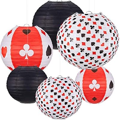 6 pièces décorations de fête de casino en papier lanternes de poker lumières
