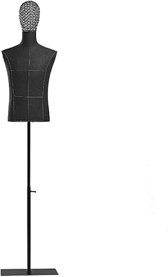 Mannequin de torse masculin noir avec tête en métal et bras flexibles, poupées
