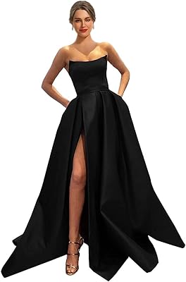 Ever-beauty robe longue sans bretelles en satin pour femme robe de soirée