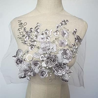 Tissu en dentelle, perles florales 3d, appliques en maille brodée, patch de couture