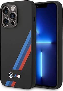 Cg mobile. coque en silicone liquide bmw m collection avec rayures diagonales tricolores