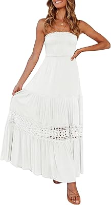 Femmes 2023 été longue robe maxi style bohème hors épaule dentelle