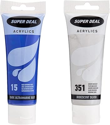 Tube de peinture acrylique super deal 75 ml bleu foncé outremer et argent