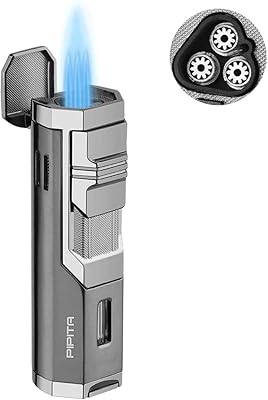 Allume-cigare rouge coupe-vent à trois brûleurs rechargeable au gaz butane avec coupe-cigare pepita
