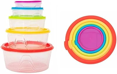 Récipient de conservation alimentaire hermétique en plastique empilable de 5 pièces avec couvercles