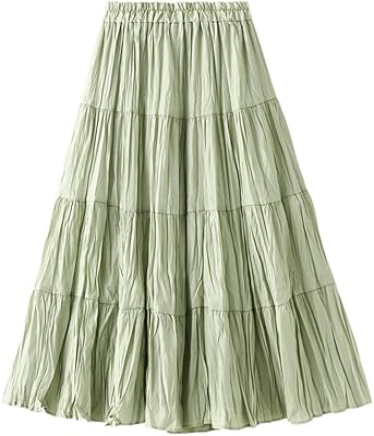 Jupe mi-longue trapèze pour femme, jupe d'été plissée taille haute en maille à