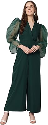 Combinaison longue à jambes larges avec manches en organza pour femme