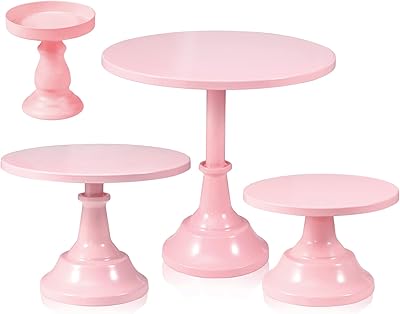 Ensemble de 4 supports à gâteaux ronds en métal rose, support à cupcakes