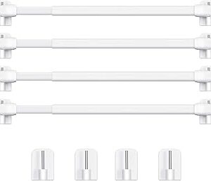 Tringle à rideau extensible, tringle à tension réglable pour placard, 4 tringles à rideaux en plastique avec 12 crochets auto-adhésifs pour fournitures de salle de bain à domicile (blanc). Diaytar : Parce que bien acheter, c'est économiser