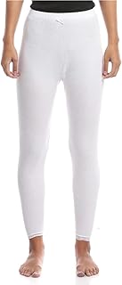 Legging en coton beige avec bordure en dentelle pour femme