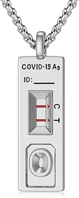 Justkidstoy collier de test d'antigène covid-19 en argent sterling 925 avec pendentif amusant
