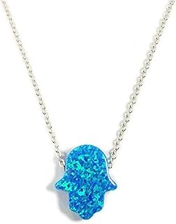 Collier pendentif hamsa en argent sterling avec un motif de palmier parsemé d'opales