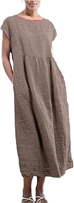 Robe en lin sans manches pour femmes, mode ample, couleur unie, poches, robe