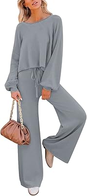 Survêtement deux pièces pour femme, pull tricoté à manches longues et pantalon large