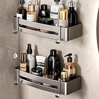 2 étagères murales de salle de bain support de douche en aluminium titane