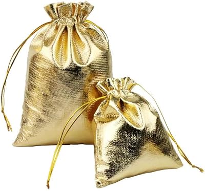 Grands sacs cadeaux en tissu doré avec ruban à dessiner 13